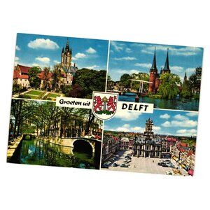 Vintage Groeten Uit Delft Postcard Multiview Landmarks Holland Iconic Views